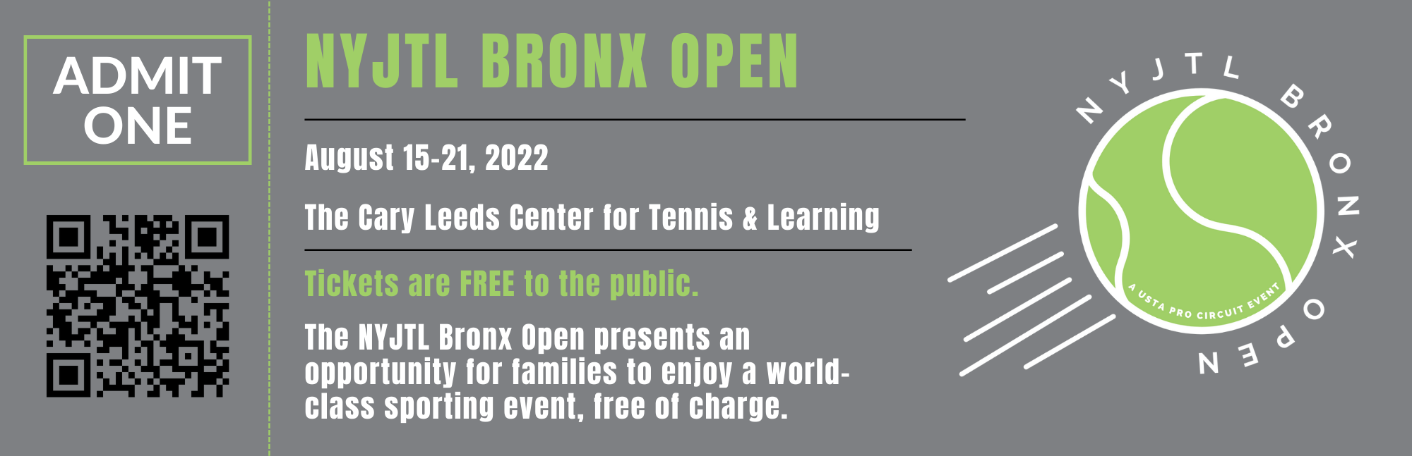 The 2022 NYJTL Bronx Open is a Professional Womens 60K USTA Challenger Tournament
